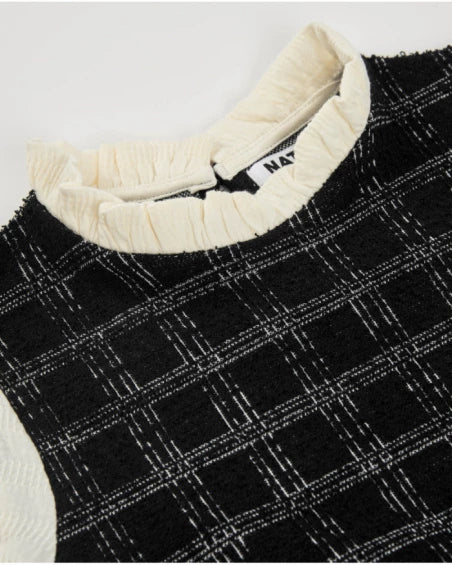 Tuc Tuc NK Vestido de niña en tejido de cuadros con mangas en contraste