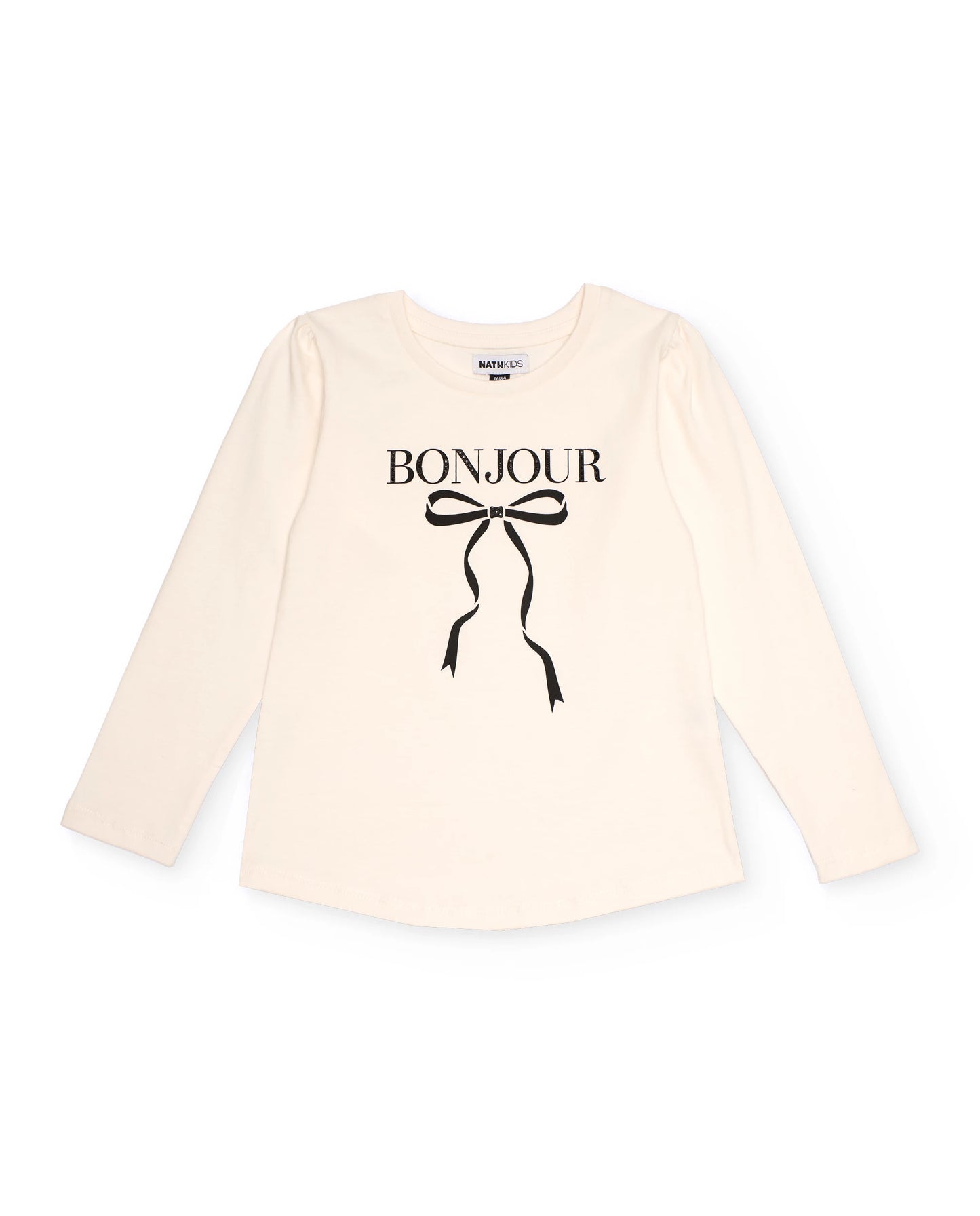 Tuc Tuc NK Conjunto Camiseta de manga larga color crema con lazo estampado y Falda Pantalón Negra