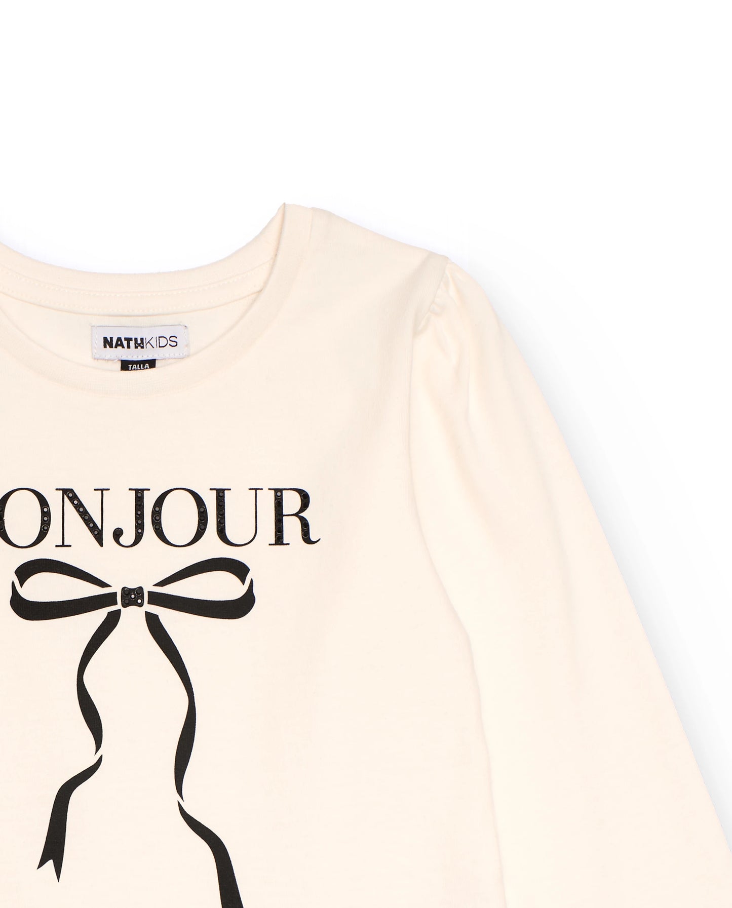 Tuc Tuc NK Conjunto Camiseta de manga larga color crema con lazo estampado y Falda Pantalón Negra