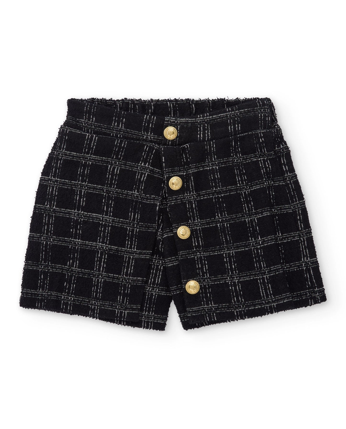 Tuc Tuc NK Conjunto Niña Camiseta cruda manga larga cuello y puños fruncidos y estampado de bailarinas Pantalón en tweed negro con cuadros grises