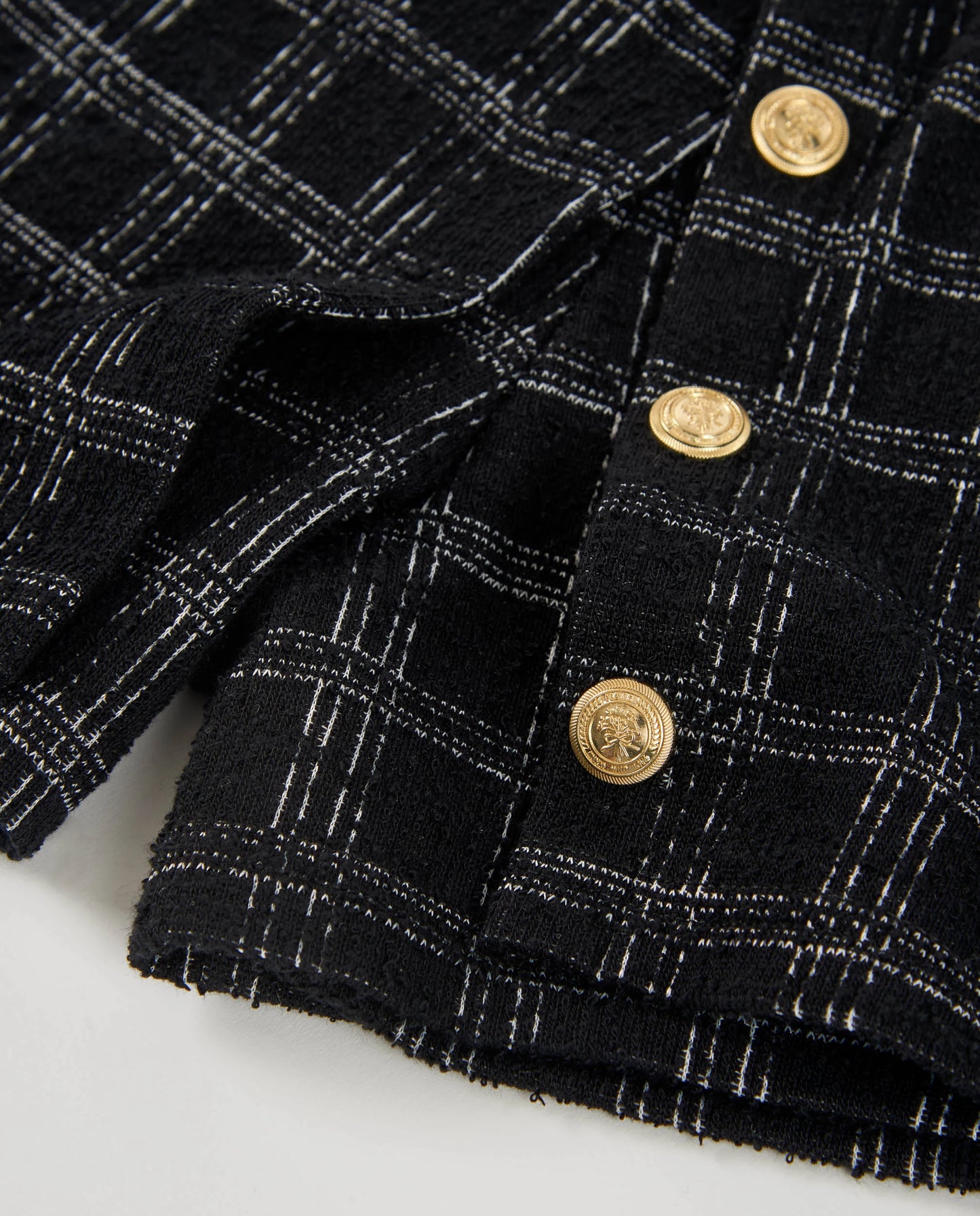 Tuc Tuc NK Conjunto Niña Camiseta cruda manga larga cuello y puños fruncidos y estampado de bailarinas Pantalón en tweed negro con cuadros grises