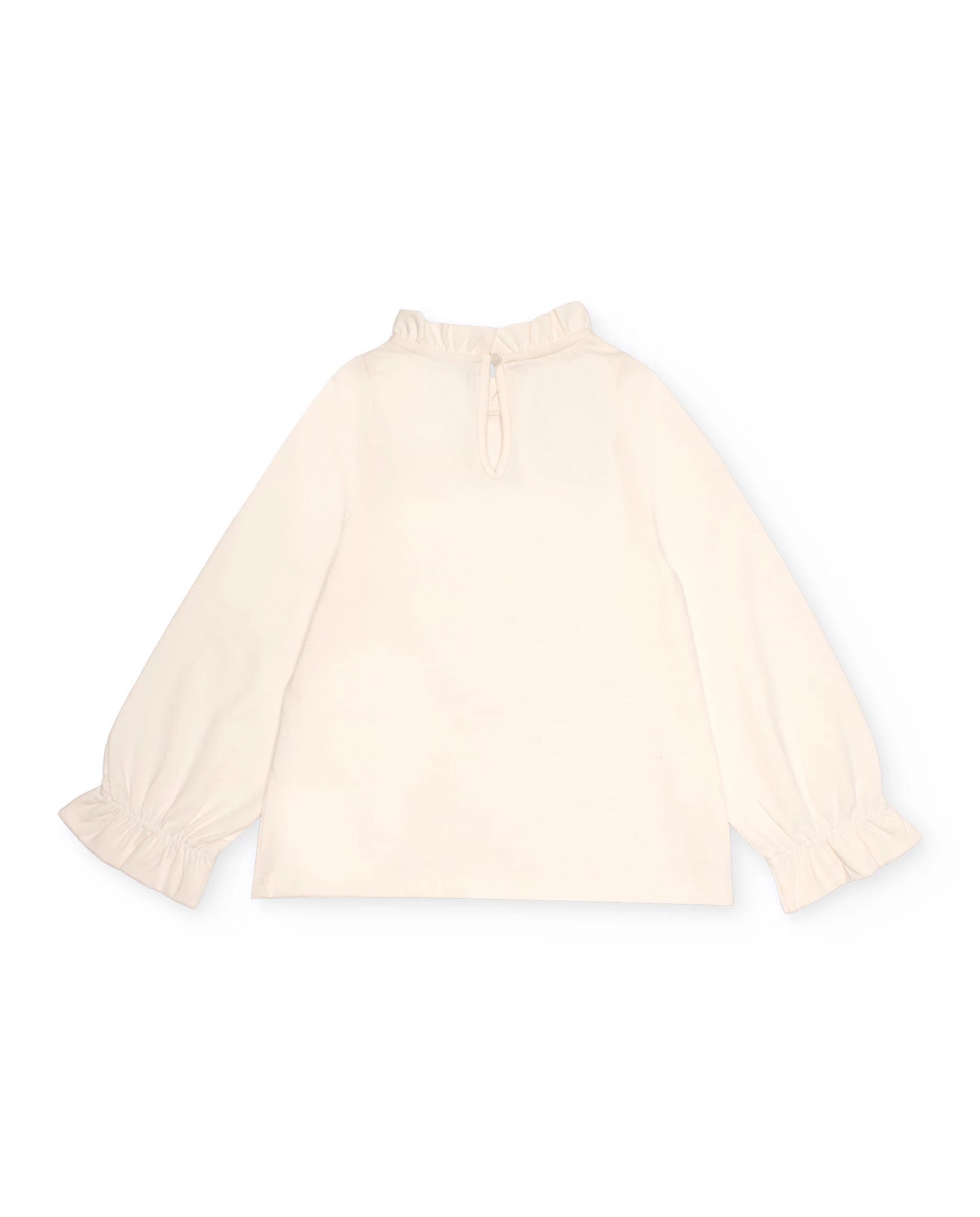 Tuc Tuc NK Conjunto Niña Camiseta cruda manga larga cuello y puños fruncidos y estampado de bailarinas Pantalón en tweed negro con cuadros grises