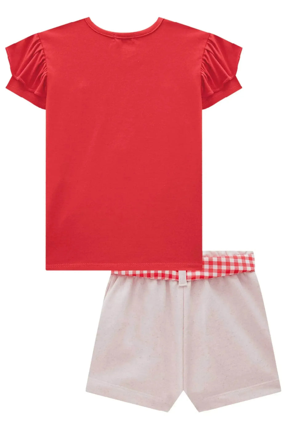 Infanti Conjunto Niña Blusa Cherry Falda Pantalon Crema cinturón Cuadro rojo