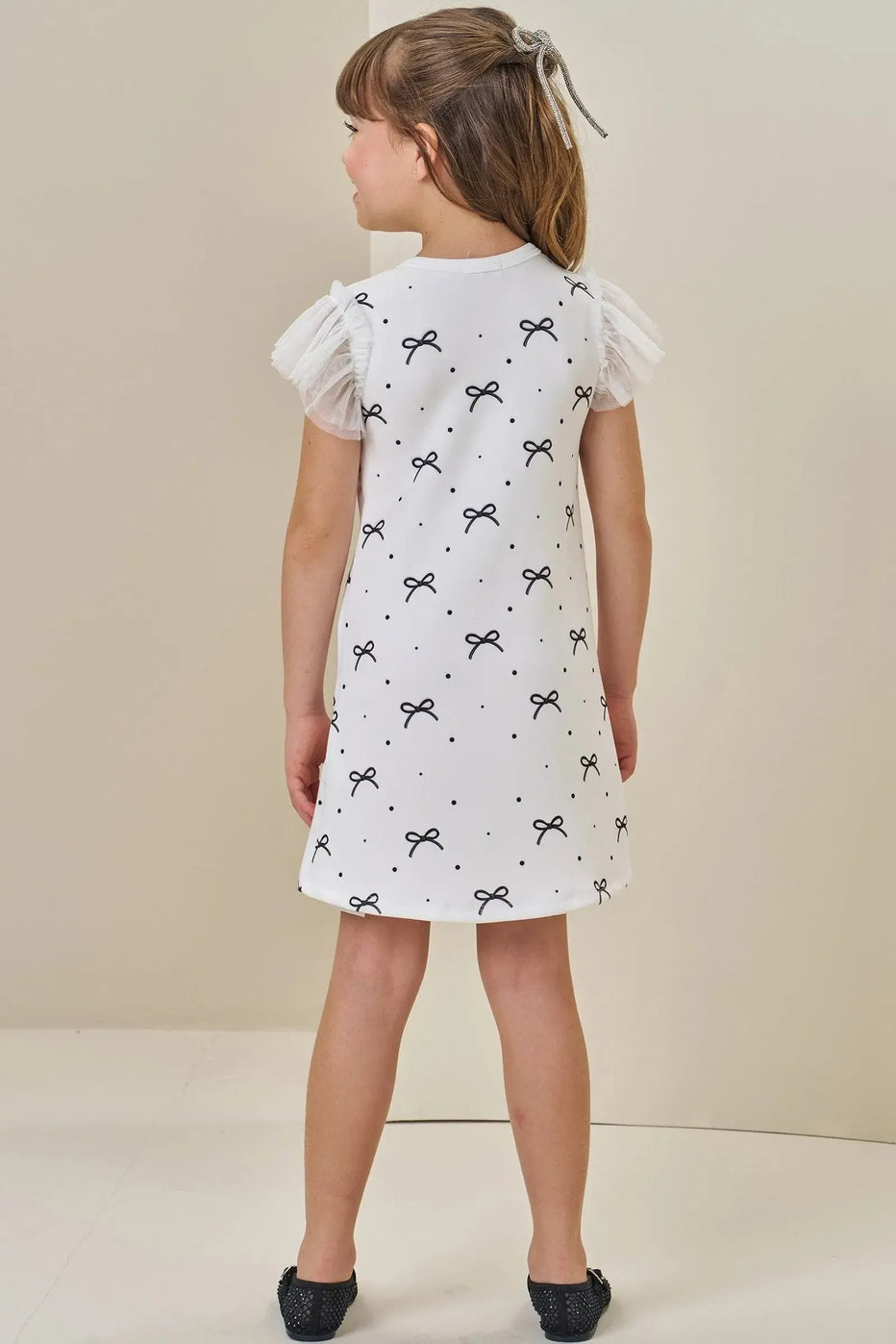 Infanti Vestido Niña Oso Blanco Lazos Negro
