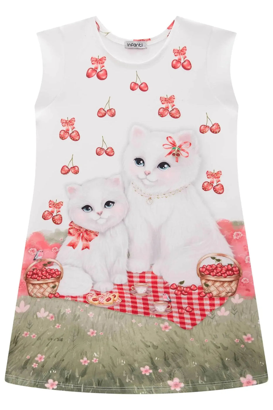 Infanti Vestido Niña Blanco Gatos Cherry