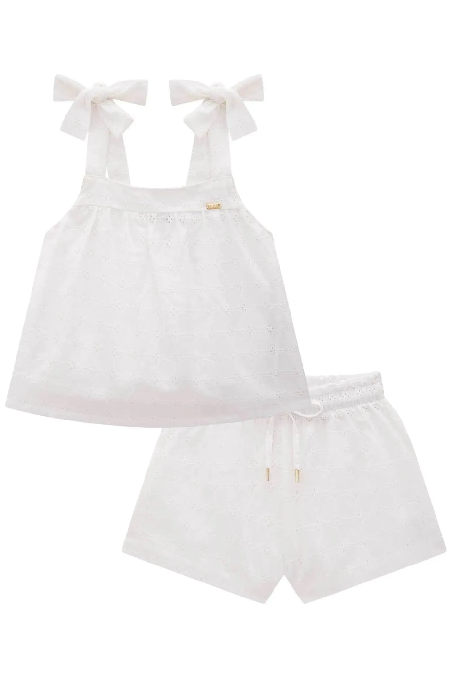 Infanti Conjunto Niña Blusa y Pantalón Corto Blanco con Diseños Bordados Calados