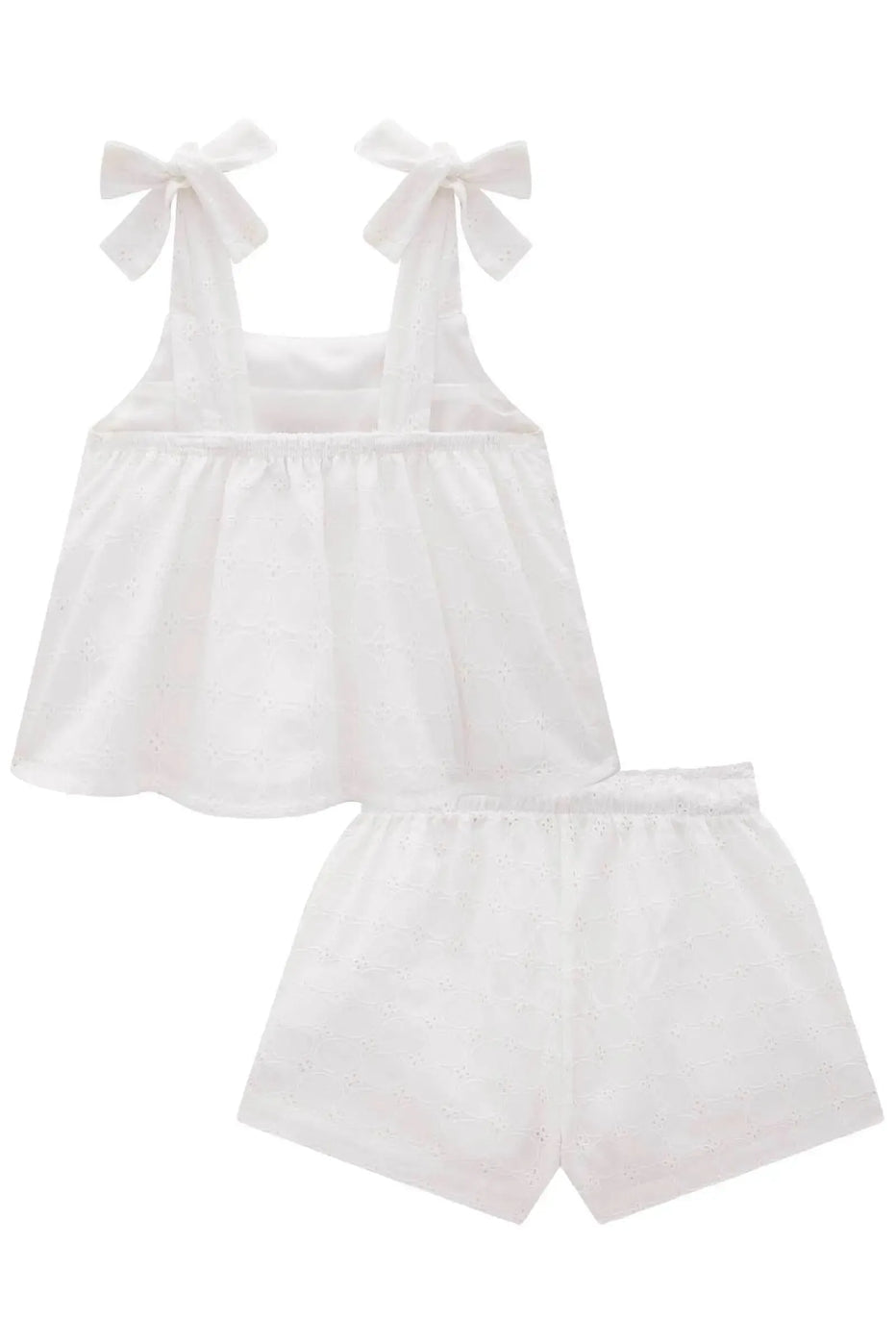 Infanti Conjunto Niña Blusa y Pantalón Corto Blanco con Diseños Bordados Calados