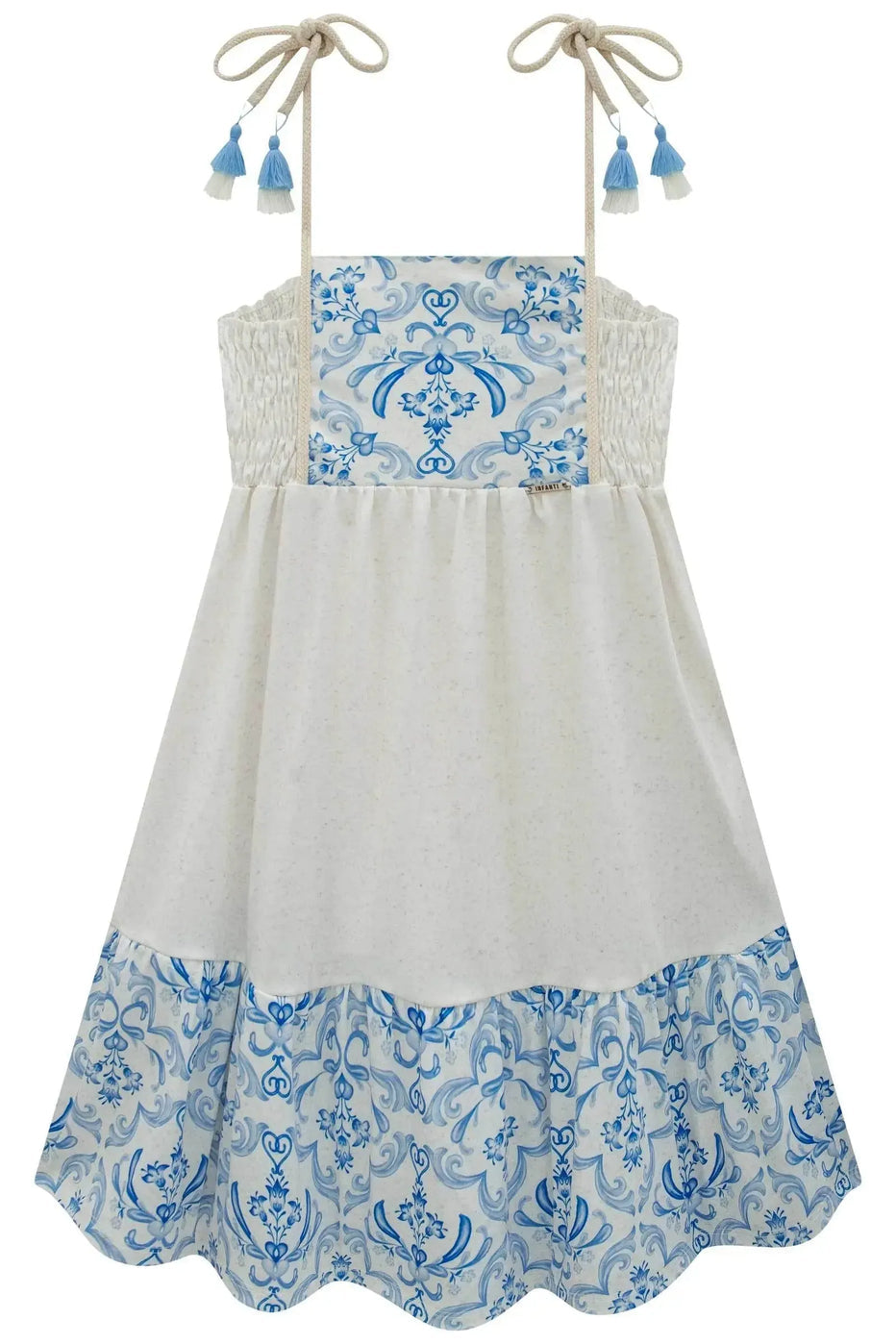 Infanti Vestido Beige y Azul Celeste Flores
