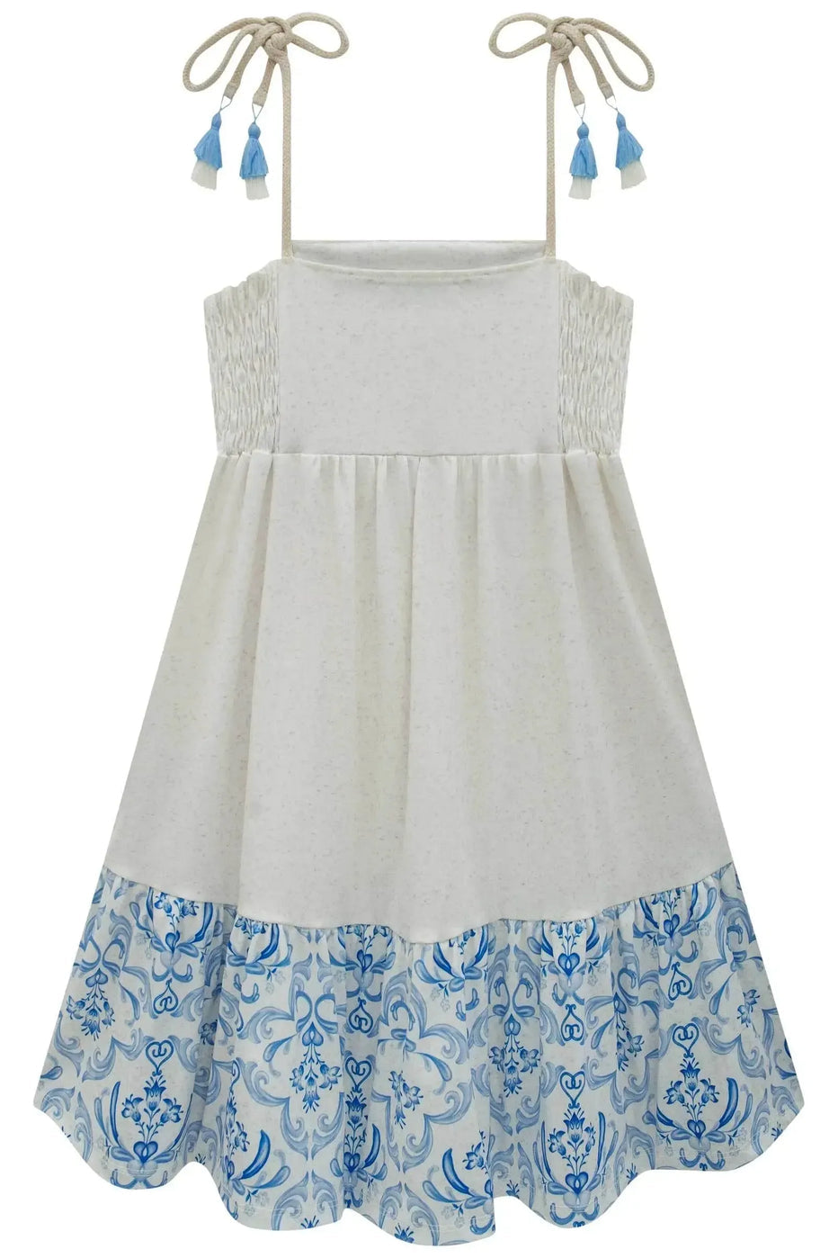 Infanti Vestido Beige y Azul Celeste Flores
