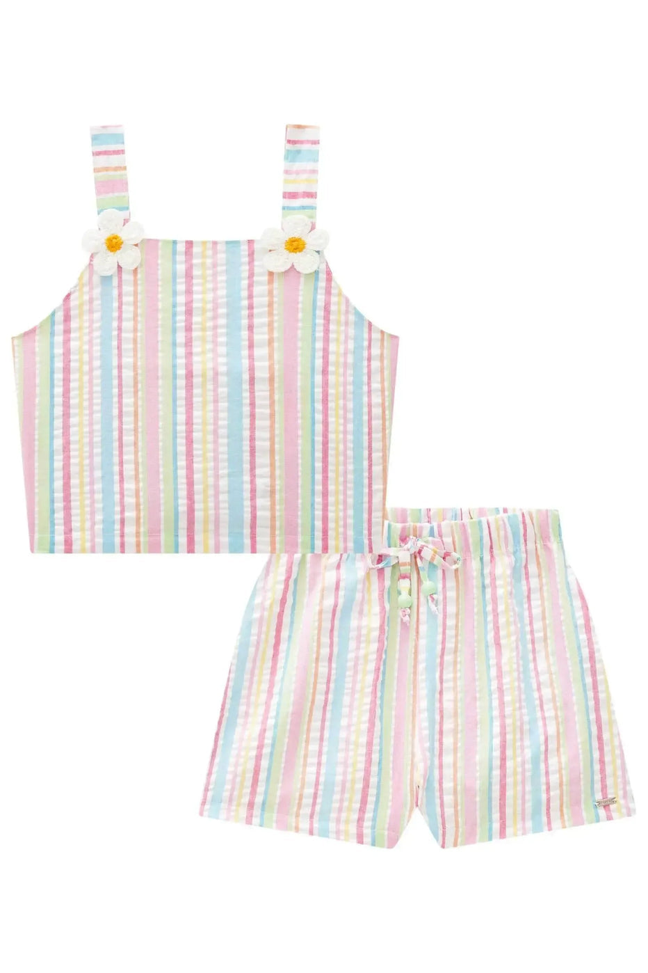 Infanti Conjunto Niña Blusa y Pantalones Multicolor Con Flores Bordadas