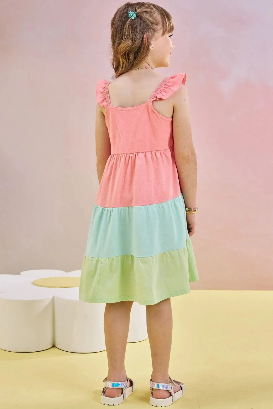 Infanti Vestido Niña Coral Flores Bordadas
