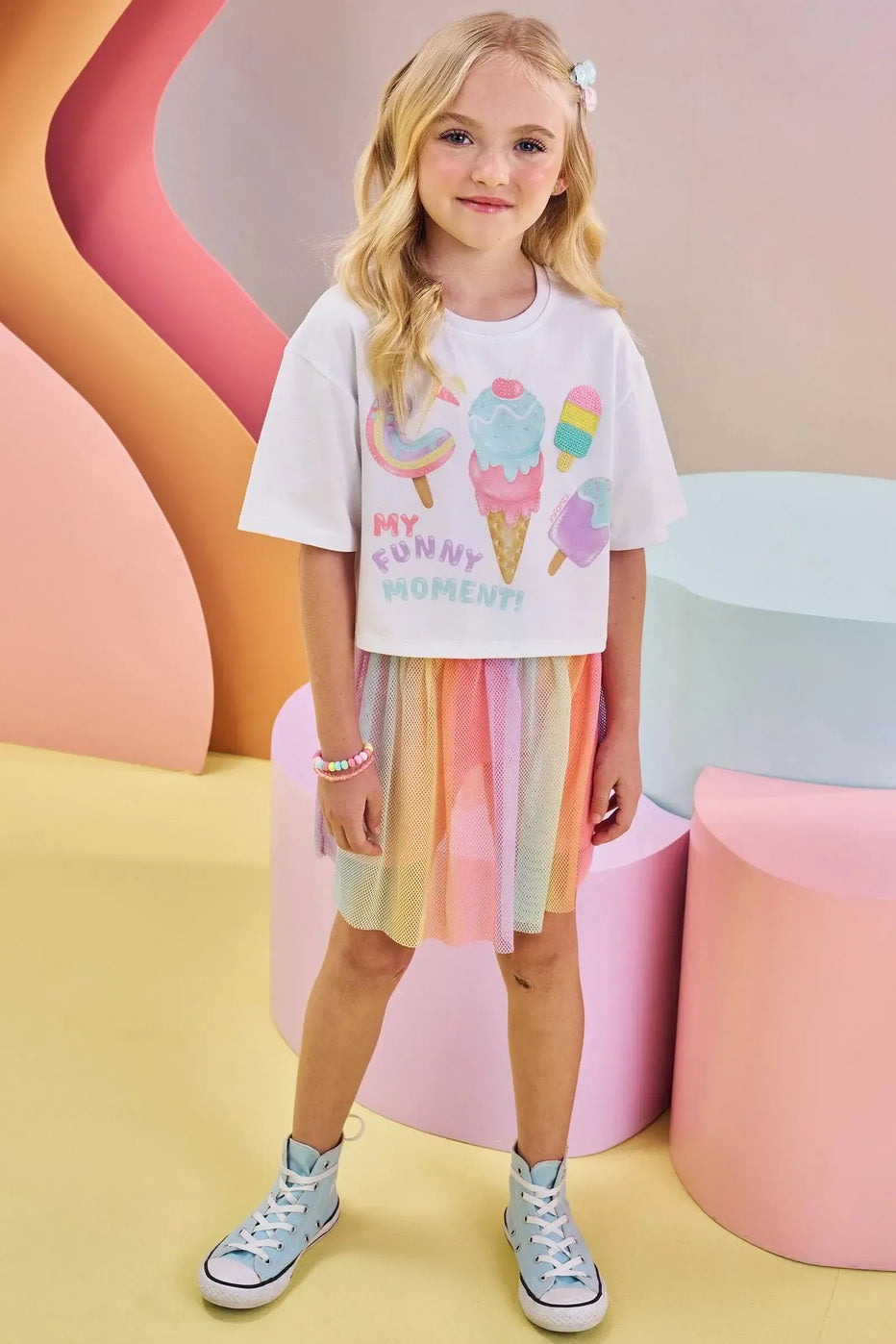 Infanti Conjunto de Blusa Helados Bordado y Piedreria Falda en Tul
