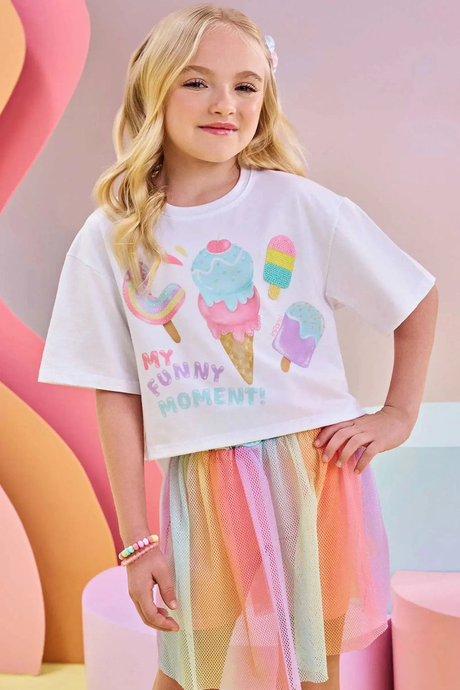 Infanti Conjunto de Blusa Helados Bordado y Piedreria Falda en Tul
