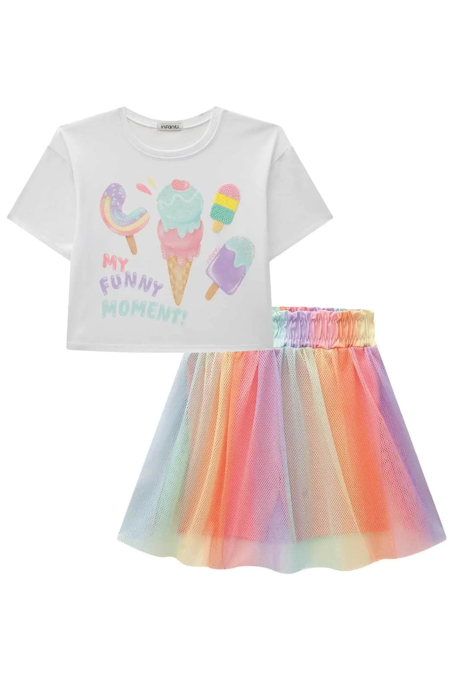 Infanti Conjunto de Blusa Helados Bordado y Piedreria Falda en Tul