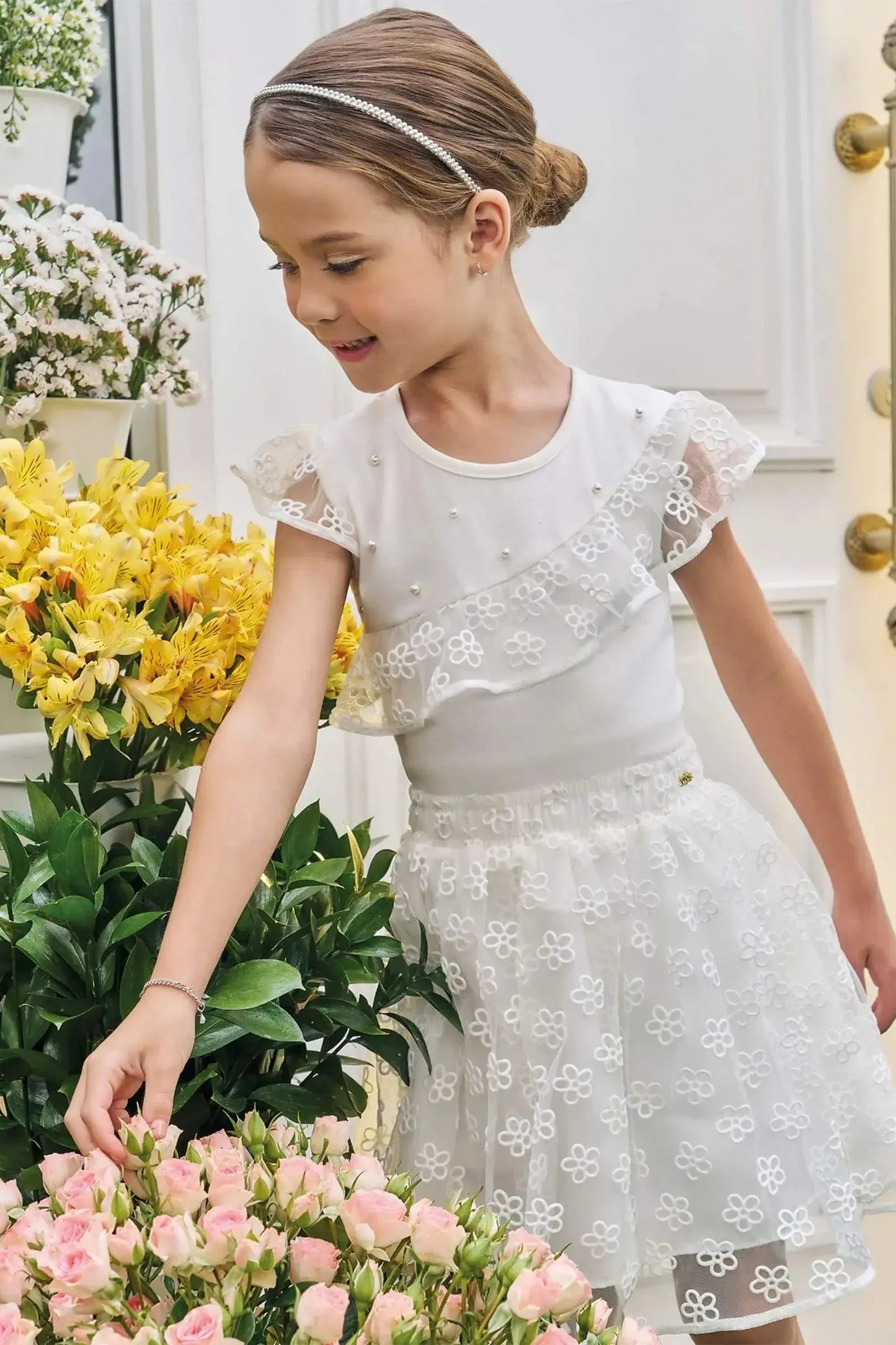 Kukie Conjunto Infantil Tul Calado Flores