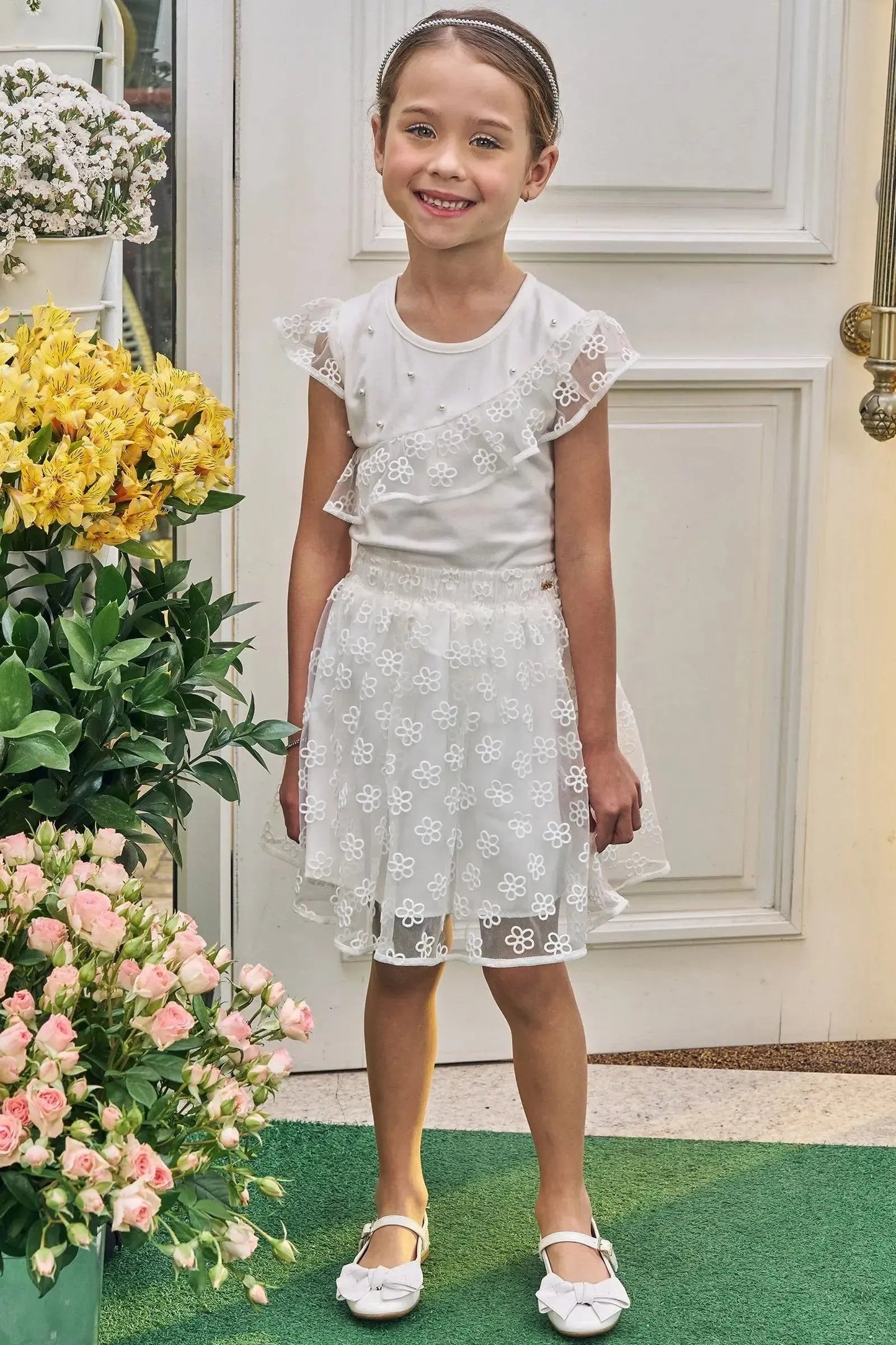 Kukie Conjunto Infantil Tul Calado Flores