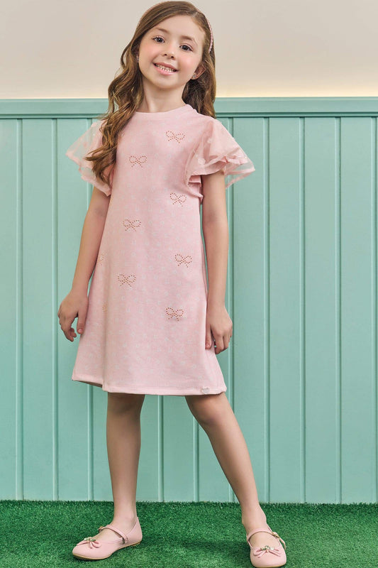 Kukiê Vestido Infantil Melocotón Y Tul Bordado