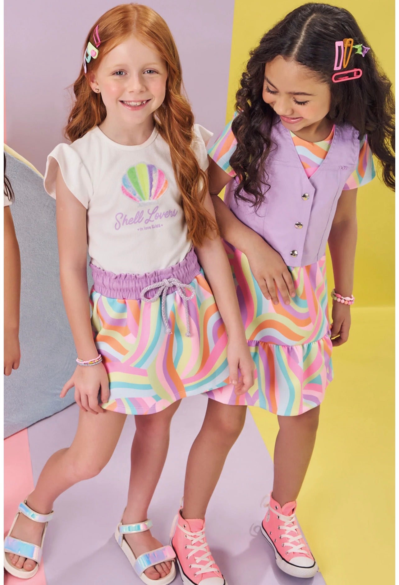 Kukiê Conjunto Blusa / Short Estampado Shell Neón