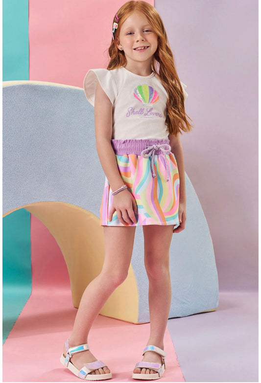 Kukiê Conjunto Blusa / Short Estampado Shell Neón