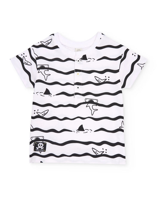 TucTuc Conjunto Camiseta y Bermudas de niño de punto y estampado de tiburones
