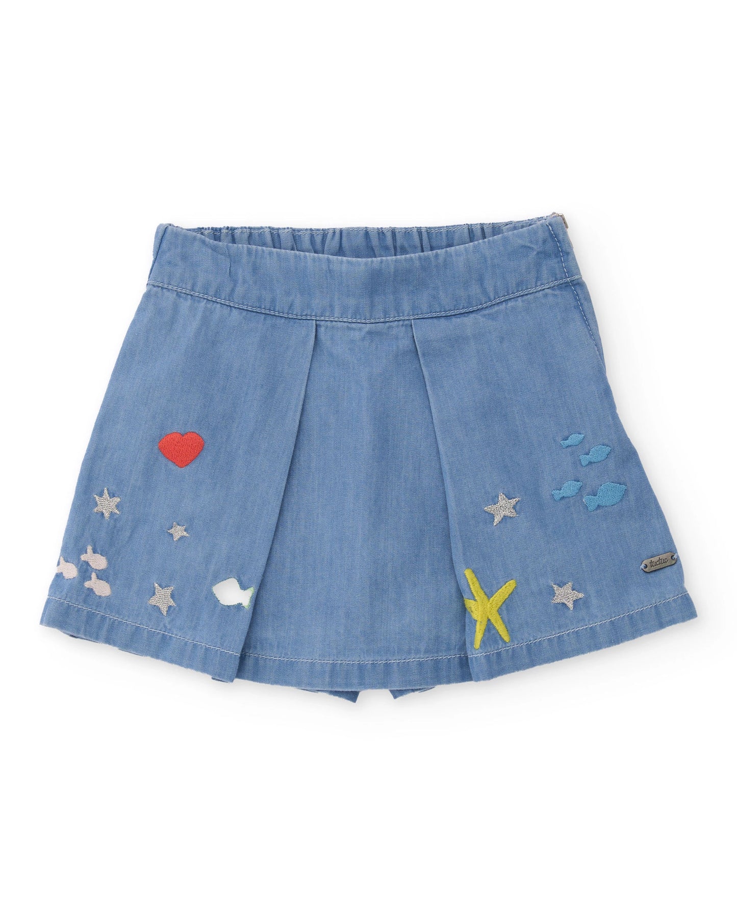 TucTuc Conjunto Camiseta de niña de punto con pez frontal Falda pantalón de niña de plana y denim ligero