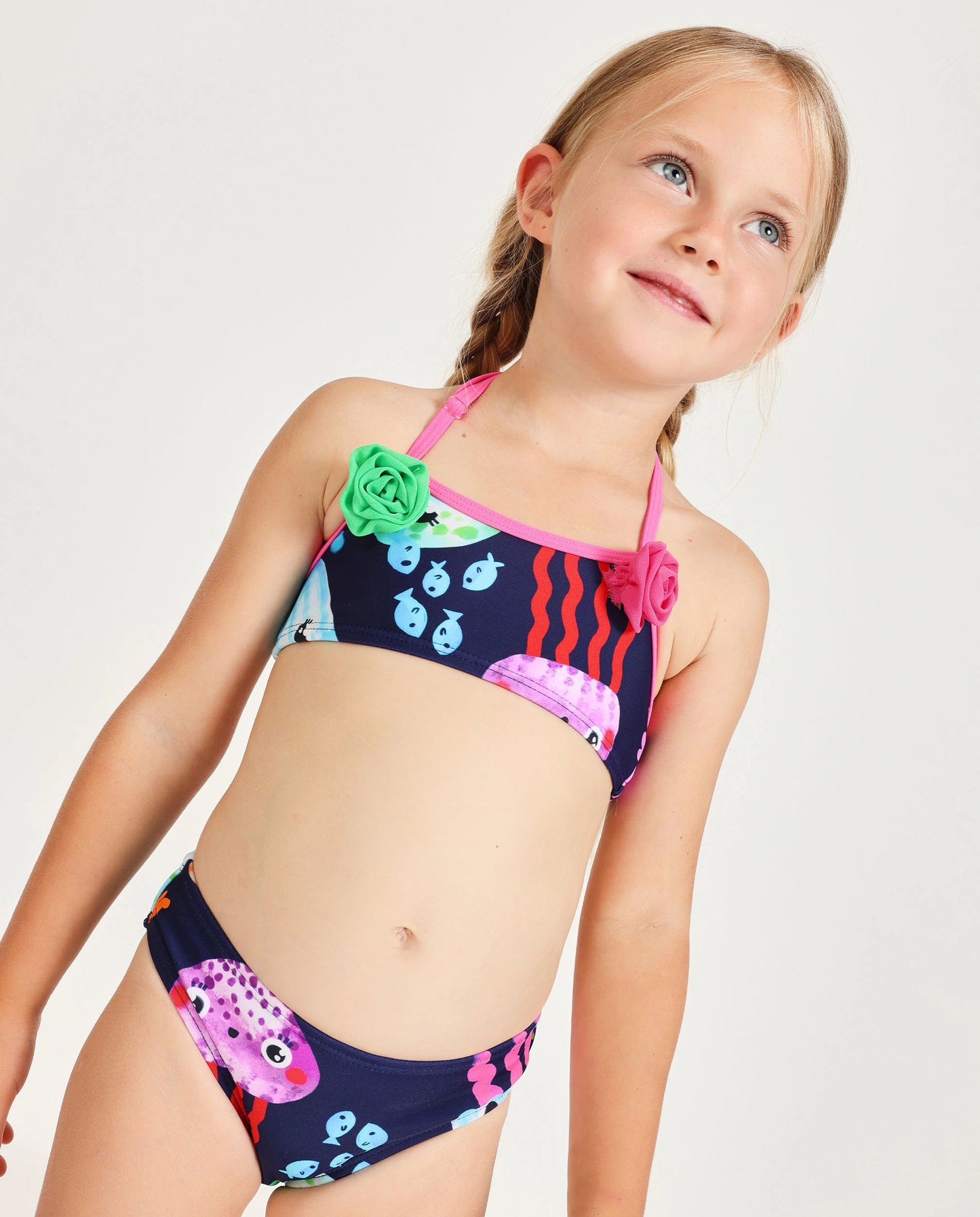 TucTuc Bikini de niña de punto y flores aplicadas