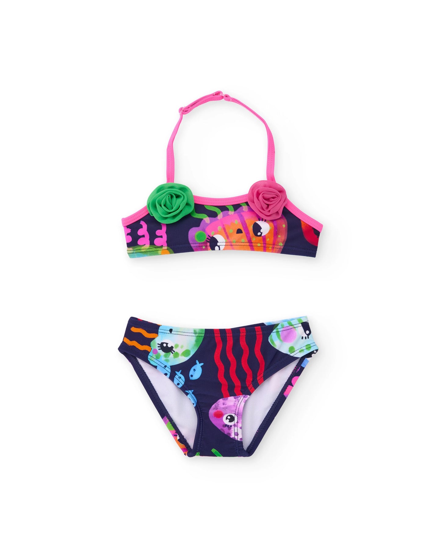 TucTuc Bikini de niña de punto y flores aplicadas