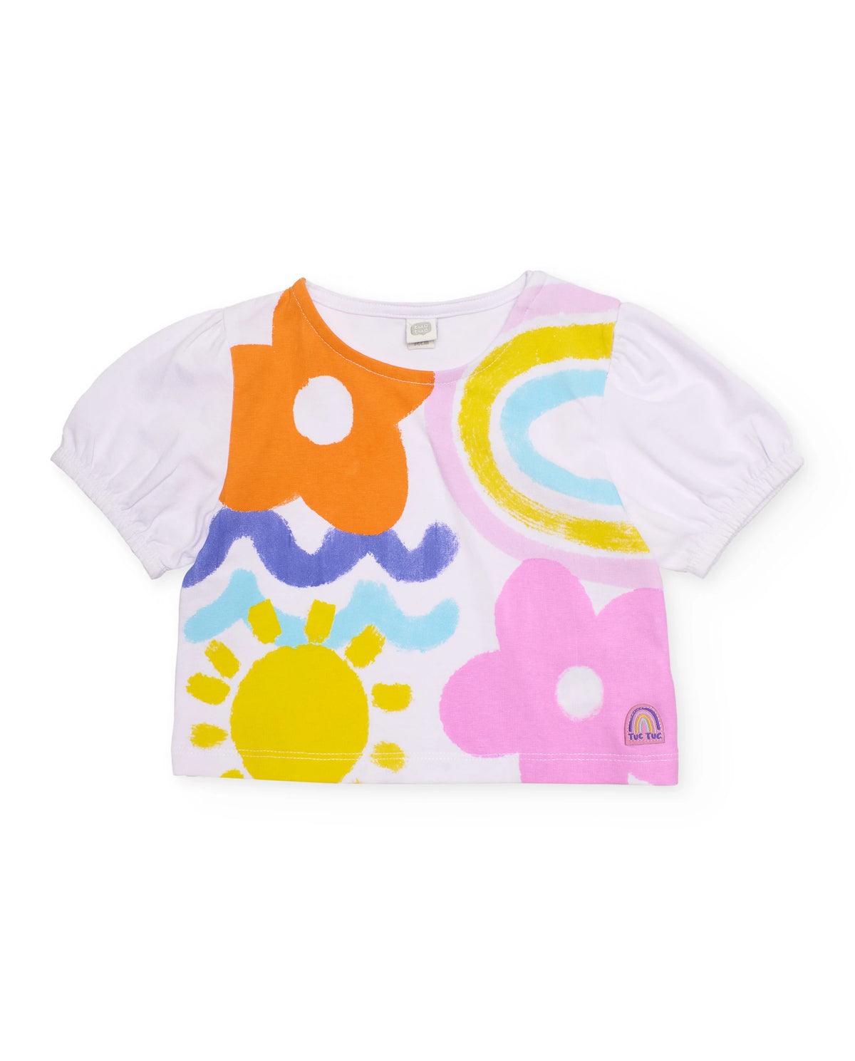 TucTuc Conjunto Camiseta de niña de punto y mangas fruncidas Falda plana y botones de corazón