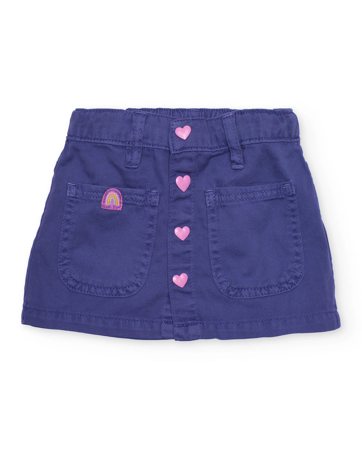 TucTuc Conjunto Camiseta de niña de punto y mangas fruncidas Falda plana y botones de corazón