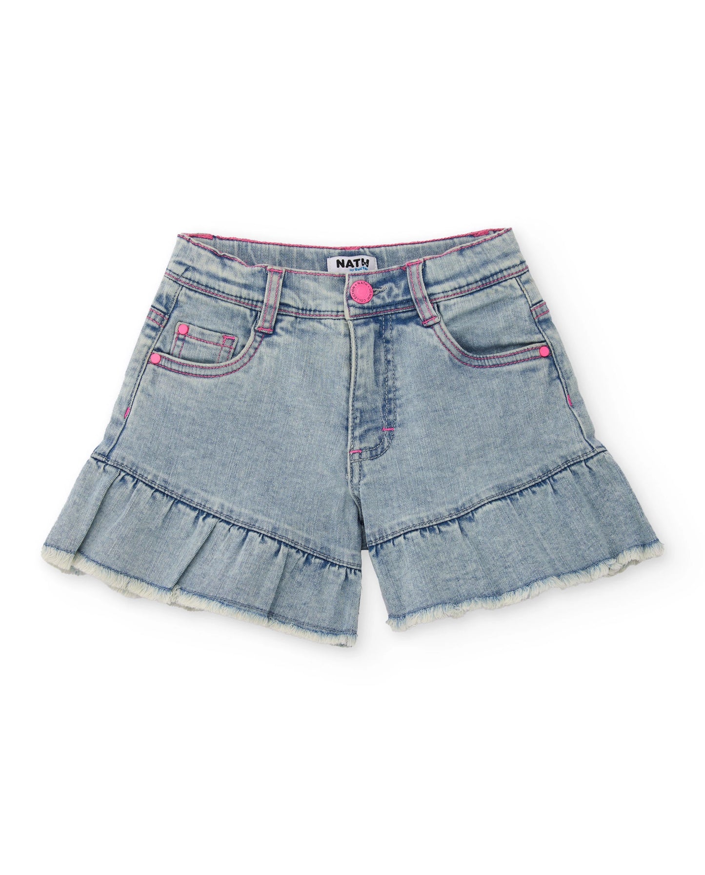 TucTuc NK Conjunto Niña Top de punto con tirantes finos cruzados Short de plana y denim suave