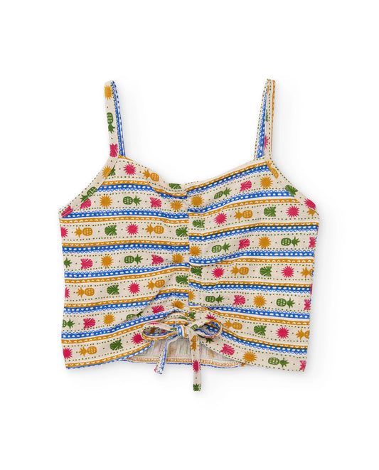 TucTuc NK Conjunto Niña Top de punto con fruncido central Pantalones de plana y tejido denim