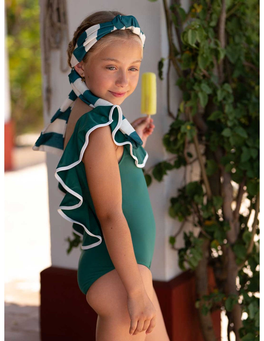 José Varón Girl Swimwear Verde/Crudo