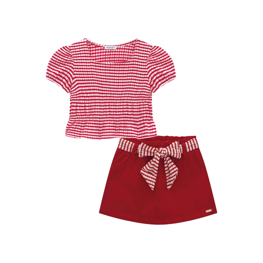 Infanti Boxy Vichy Mesh Blouse with Sarja Pita Short Skirt