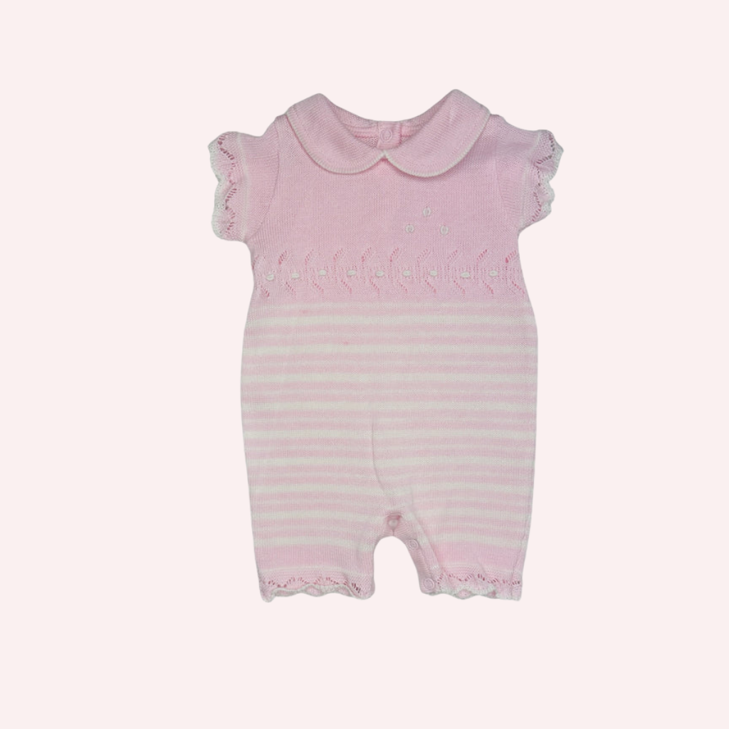 Karela Kids LuLu One Piece Knitted Baby Romper - Pink and White