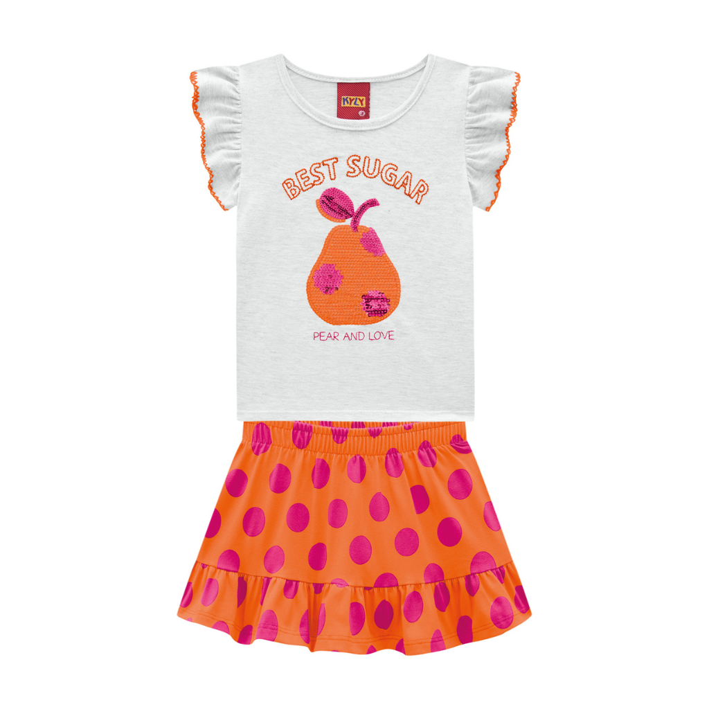 Kyly Best Sugar Pear and Love  T-Shirt and Polka-dot Lined Skirt