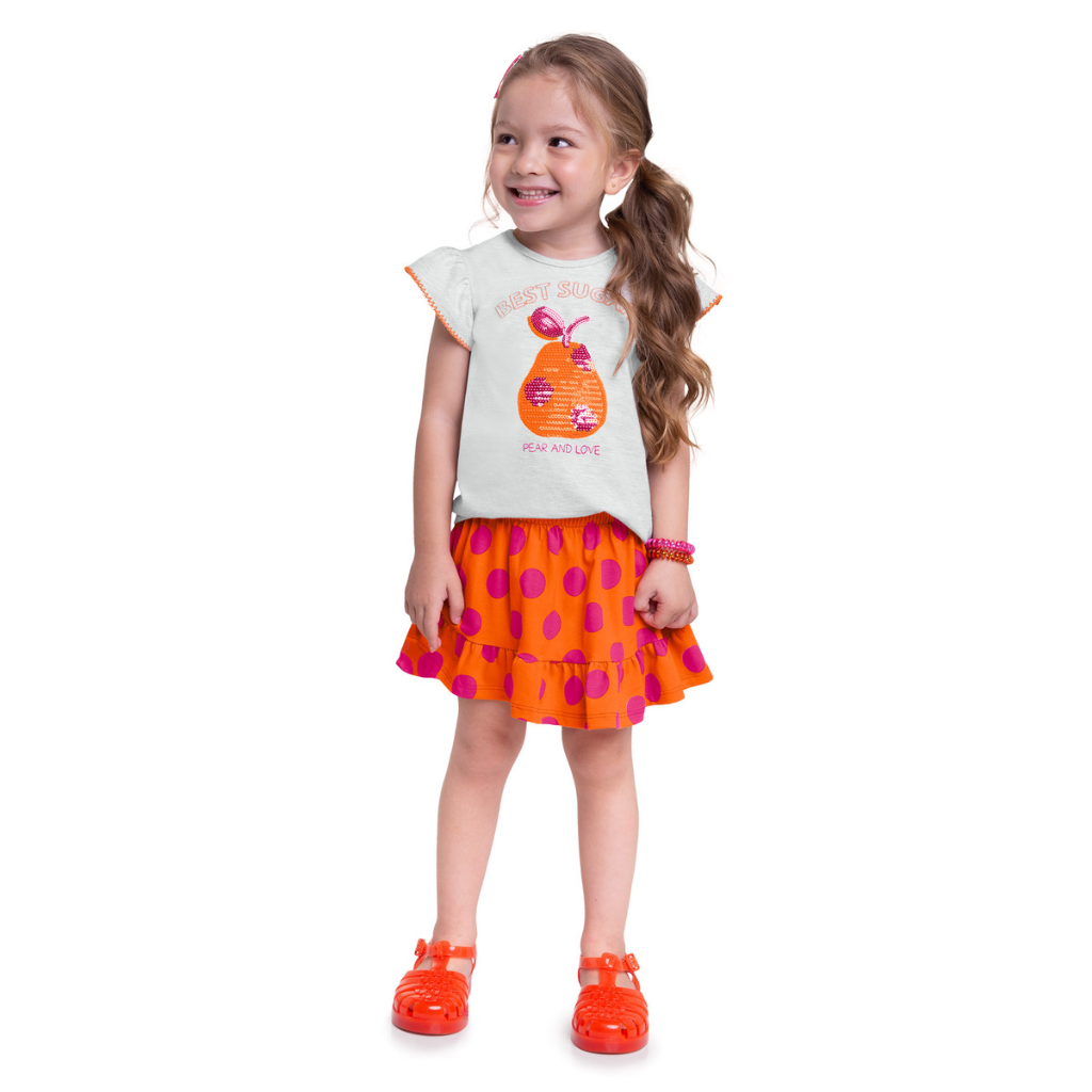 Kyly Best Sugar Pear and Love  T-Shirt and Polka-dot Lined Skirt