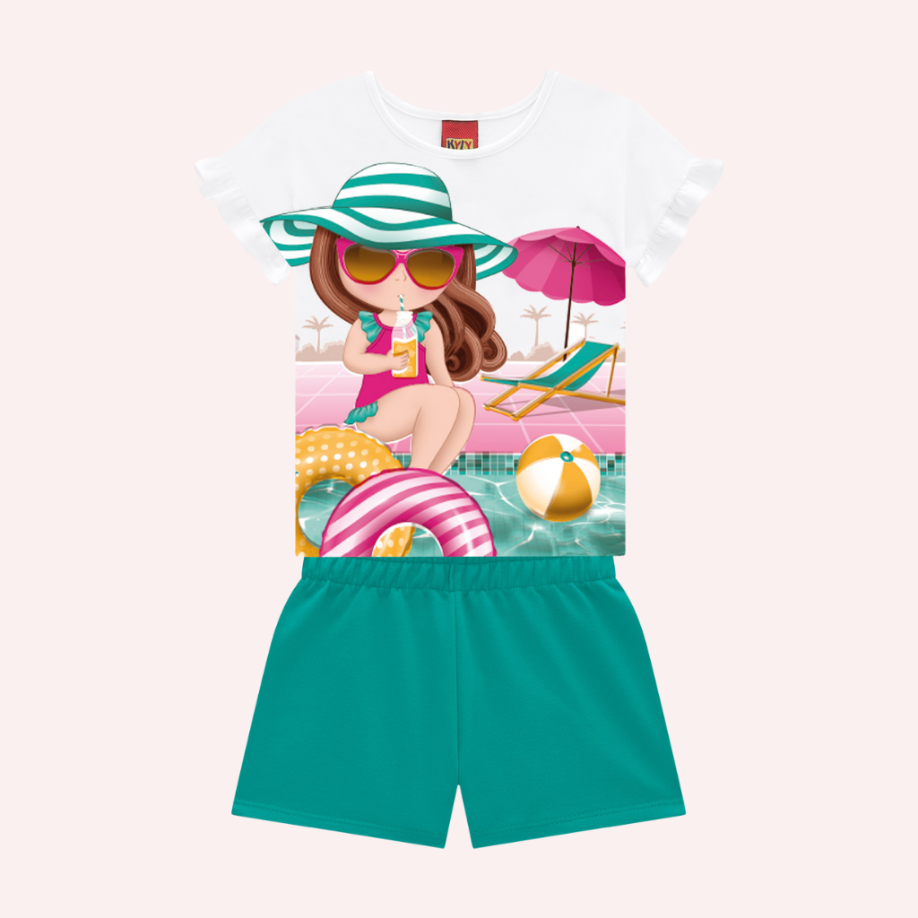 Kyly Poolside Graphic T-Shirt and Aqua Shorts