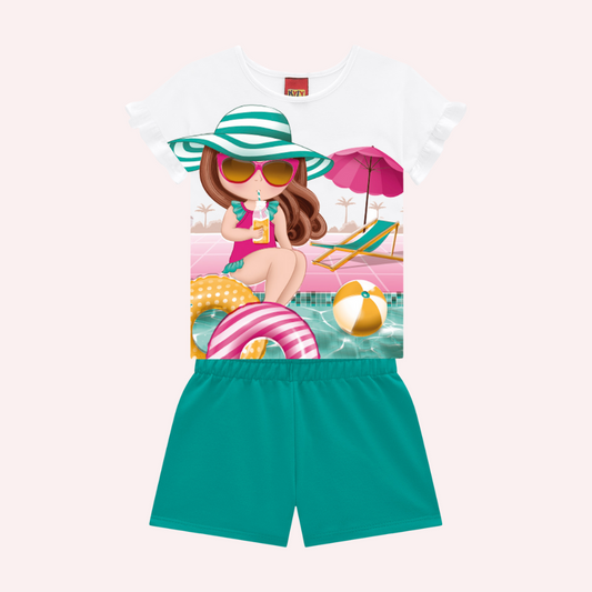 Kyly Poolside Graphic T-Shirt and Aqua Shorts