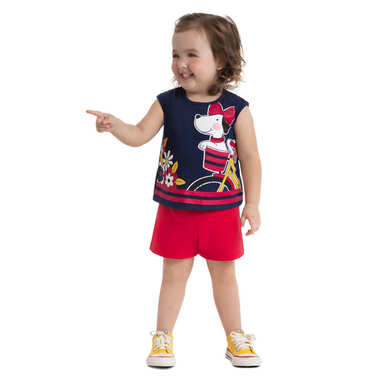 Kyly Puppy and Flowers Blue Printed Tank Top and Red Cotton Shorts