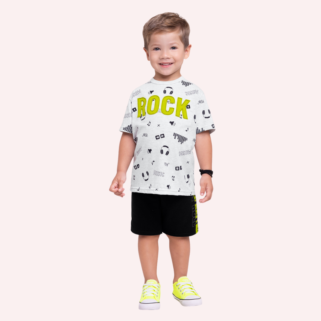 Kyly Rock N' Roll Graphic T-Shirt and Bermuda Shorts