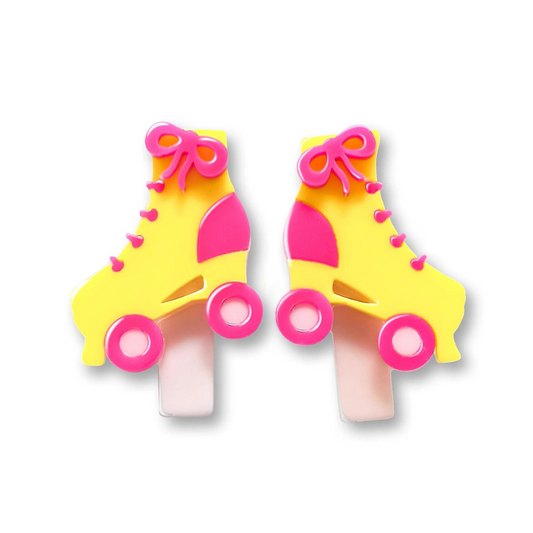 Lilies & Roses Roller Skates Pink Yellow Alligator Clip