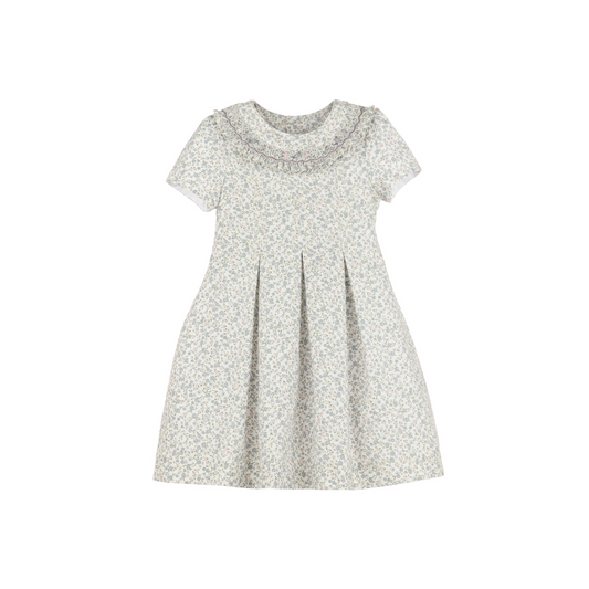 Luli & Me Blue Winter Floral Smock Dress