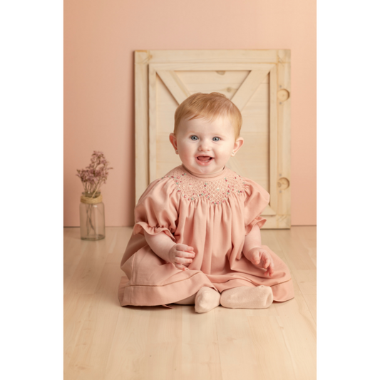Luli & Me Rose Cranberry Smock Bishop Dress