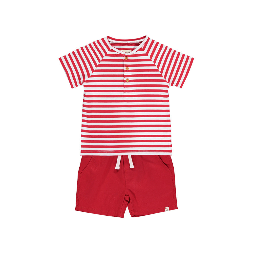 Me & Henry Candy Striped Henley and Red Twill Shorts