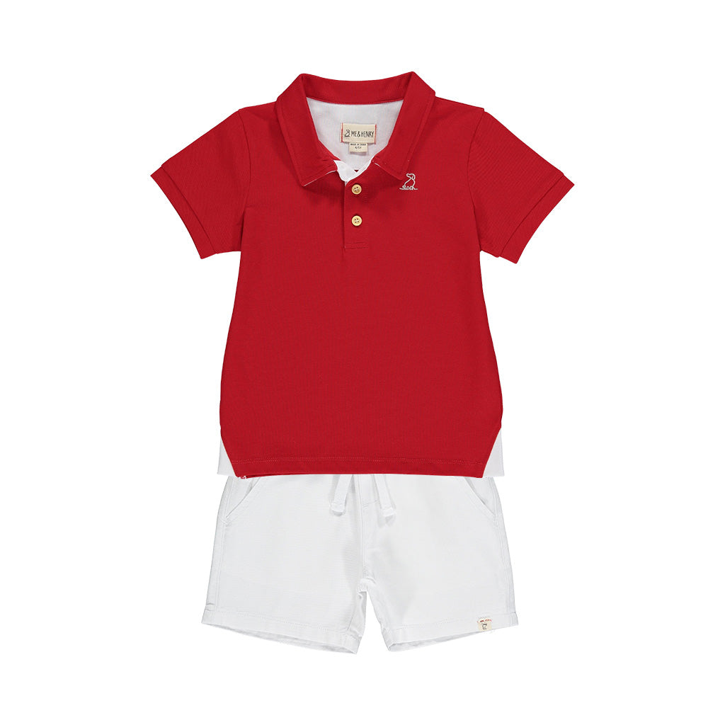Me & Henry Red Starboard Polo and White Hugo Twill Shorts