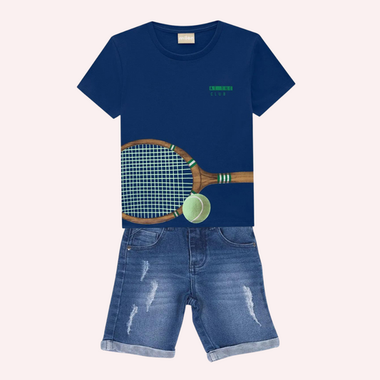 Milon Blue Tennis T-Shirt and Blue Jeans