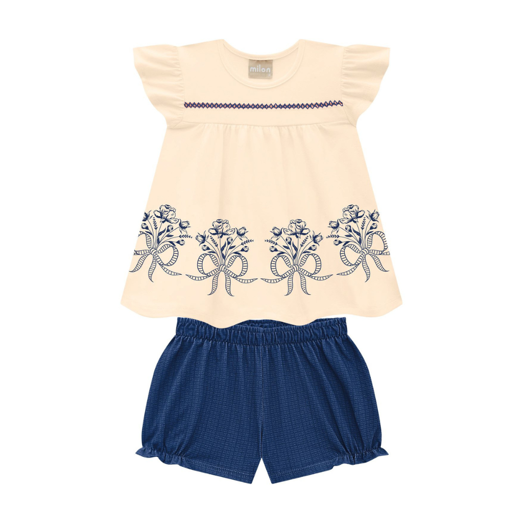 Milon Flowers and Ribbons Top and Ribbed Cotton Shorts