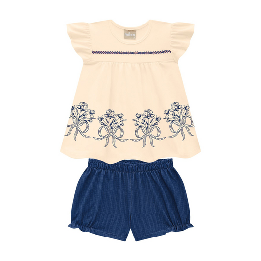 Milon Flowers and Ribbons Top and Ribbed Cotton Shorts