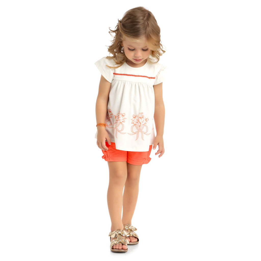 Milon Flowers and Ribbons Top and Ribbed Cotton Shorts