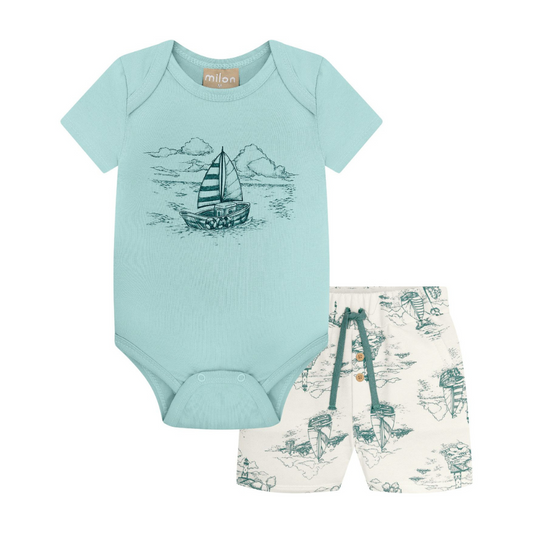 Milon Green Boat Onesie and Shorts Set